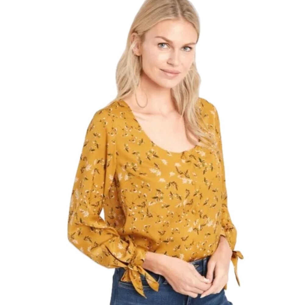 Banana Republic Factory | Gold Yellow Floral Satin Blouse | Size Small